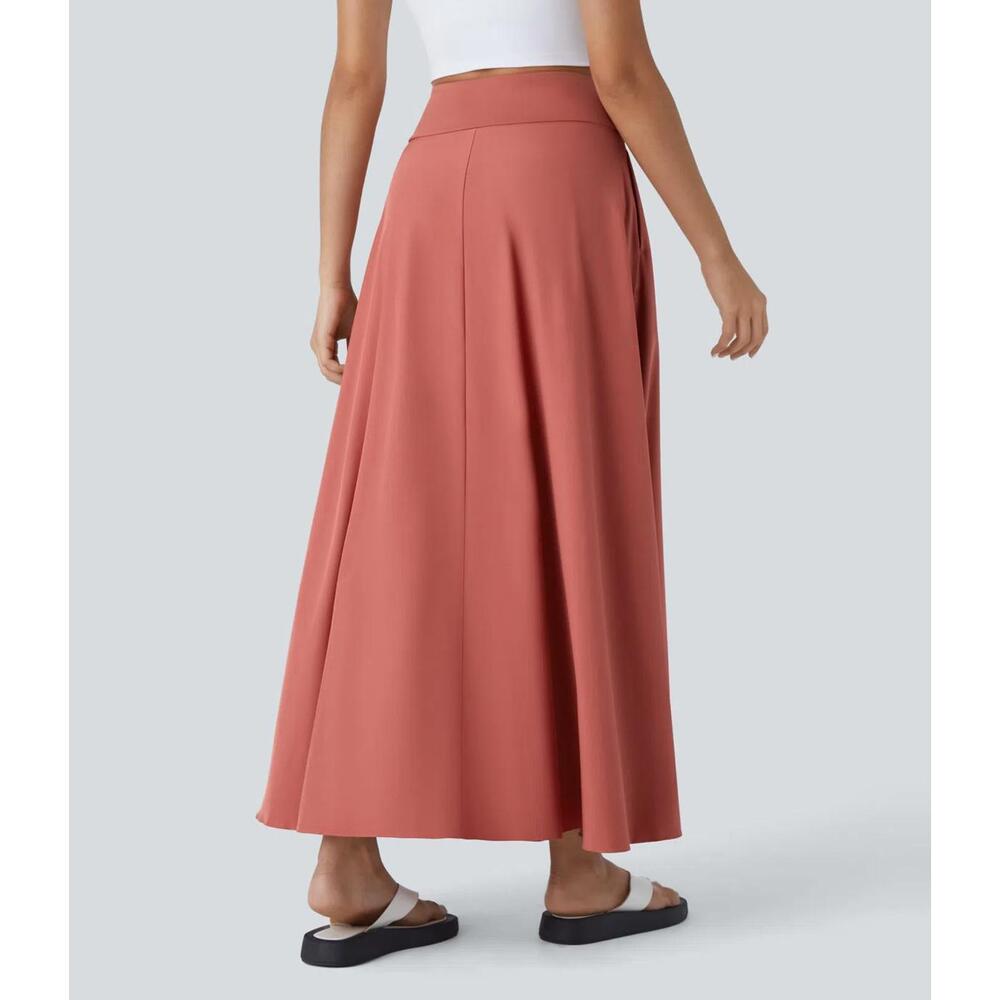 NWT Halara Breezeful High Waisted Pocket 2-in-1 Flowy Maxi Skirt Flame Red - L - Picture 3 of 12